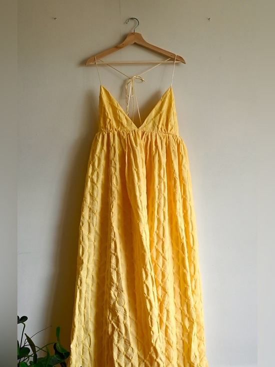 Free People Dresses & Skirts - Free People NWT Butter Yellow Textured Open Back Maxi Dress BabyDoll XL